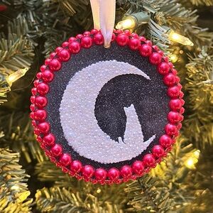 Red and White Moon Cat Ornament